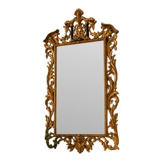 Antique Ornately Carved Giltwood Beveled Wall Mirror | Baroque Rococo Revival | 49" H For Sale