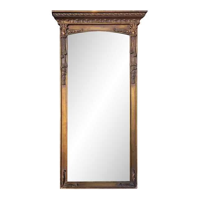 Neoclassical Tall Regency Gilt Wood Wall Pier Mirror With Draped Tassel Detail For Sale