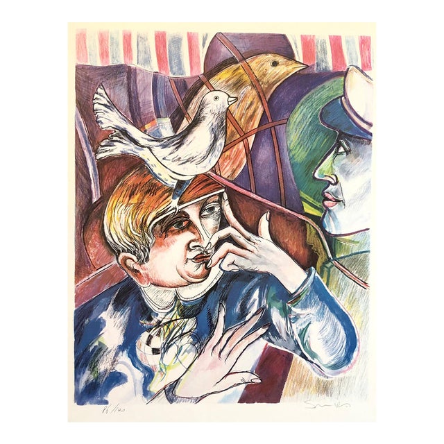 Shaoul Smira, 1980's Large Modernist Israeli Film Noir Figures Lithograph Neo-Expressionism For Sale