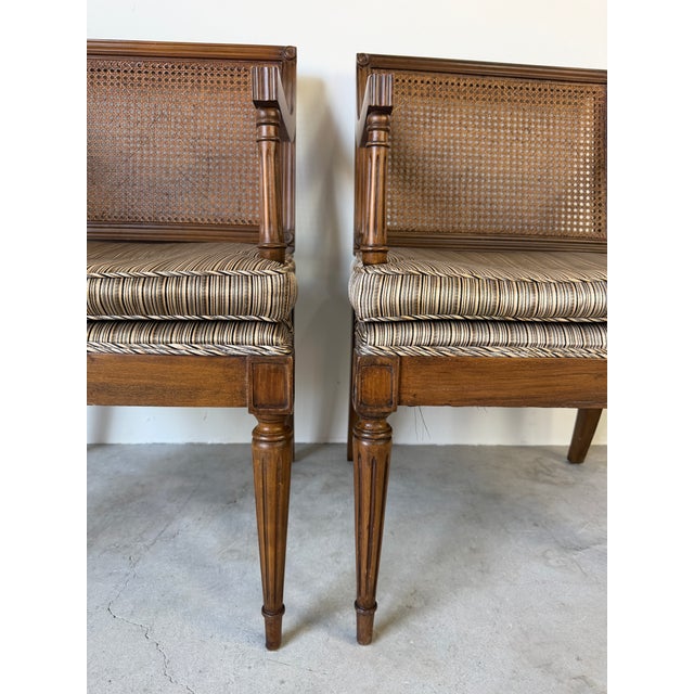 Wood 70's Vintage French Louis XVI Style Arm Accent Chairs - A Pair For Sale - Image 7 of 15