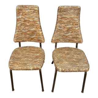 1970s Vintage Mid-Century Modern High Back Chairs With Vinyl - Pair For Sale