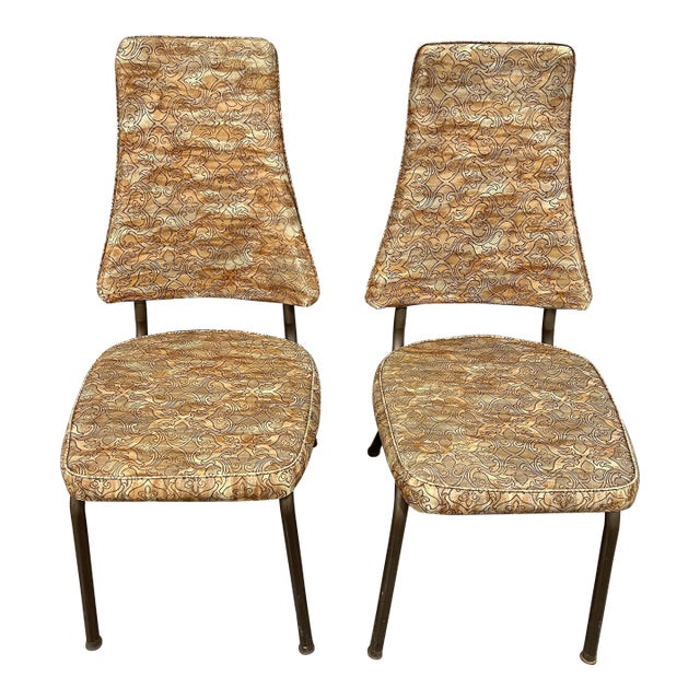 1970s Vintage Mid-Century Modern High Back Chairs With Vinyl - Pair For Sale