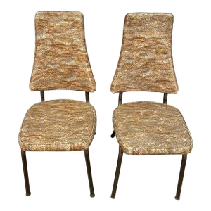 1970s Vintage Mid-Century Modern High Back Chairs With Vinyl - Pair