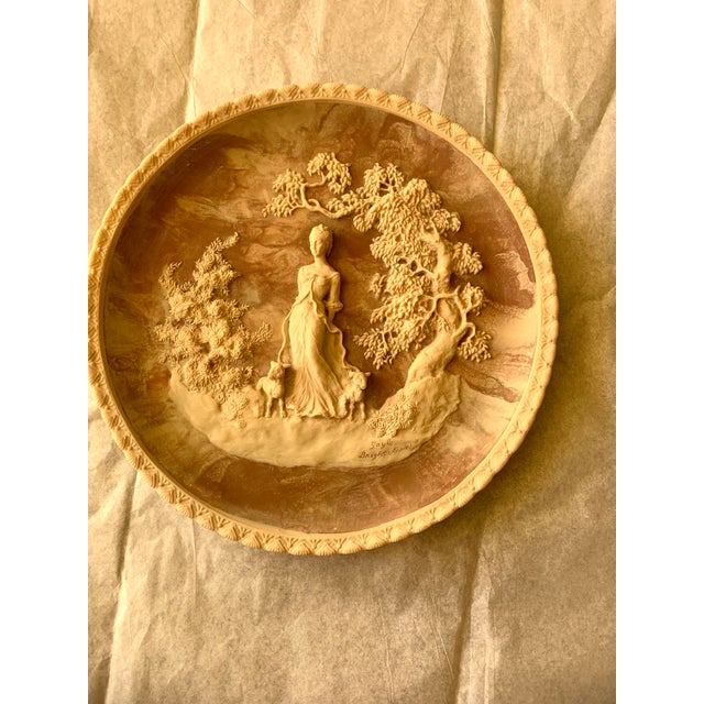 Stone Vintage 1977 Gayle Bright Appleby Art Incolay Stone “ She Walks in Beauty “ Collector Sculpture Plate 10” Round, 3 D For Sale - Image 7 of 10