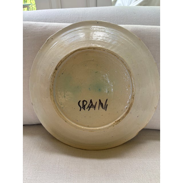 Wonderful antique Spanish Lebrillo platter in blues, greens and yellows with painted blue bird in center. Original...