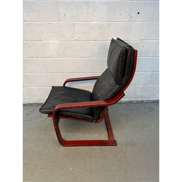 Vintage Black Leather Poäng Chair and Ottoman by Noboru Nakamura for Ikea For Sale - Image 10 of 13