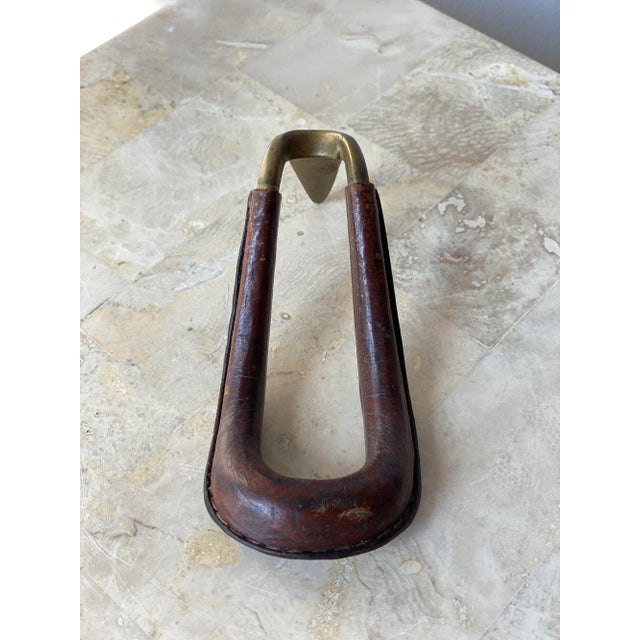 1950s Circa 1950s Leather Wrapped Brass Pipe Rest in the Style of Carl Auböck For Sale - Image 5 of 12