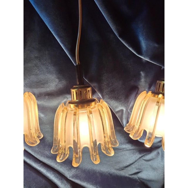 Mid-Century Modern Pendant Lights in Brass and Amber-Colored Frosted Glass from Doria, Set of 3 For Sale - Image 9 of 15