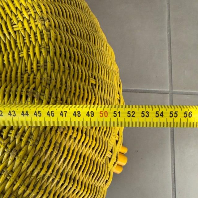 Wood 20th Century Modernist Round Wicker Rattan Pouf in Yellow For Sale - Image 7 of 9
