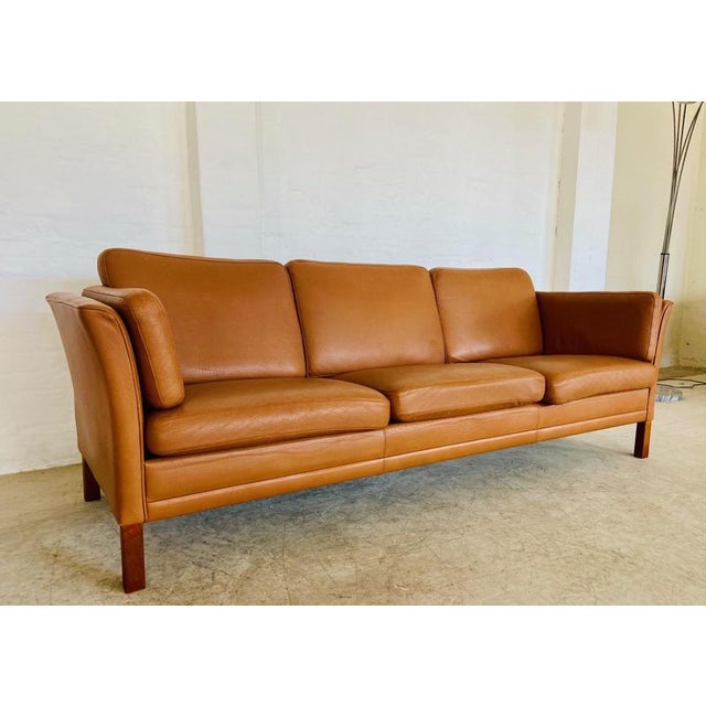 Mid-Century Danish Cognac Three Seater Sofa by Morgans Hansen For Sale - Image 9 of 18