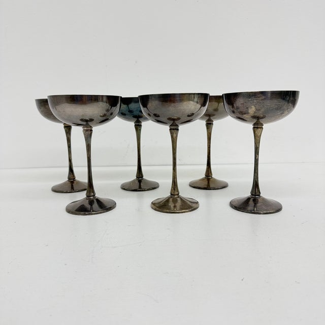 Metal Brass Silver Plated Champagne Coupes, Italy, 1970s, Set of 6 For Sale - Image 7 of 18