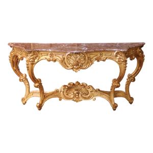 19th Century French Louis XV Carved Giltwood Console Table With Marble Top