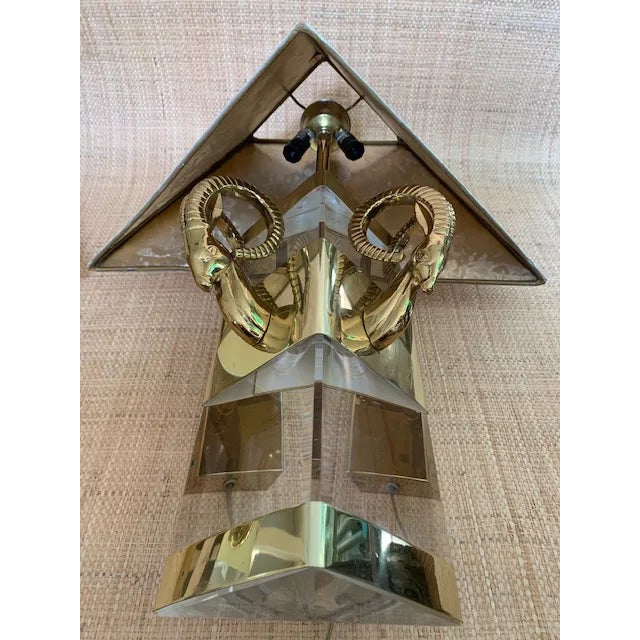 Karl Springer Style Lucite and Brass Rams Head Sconce For Sale In Miami - Image 6 of 13