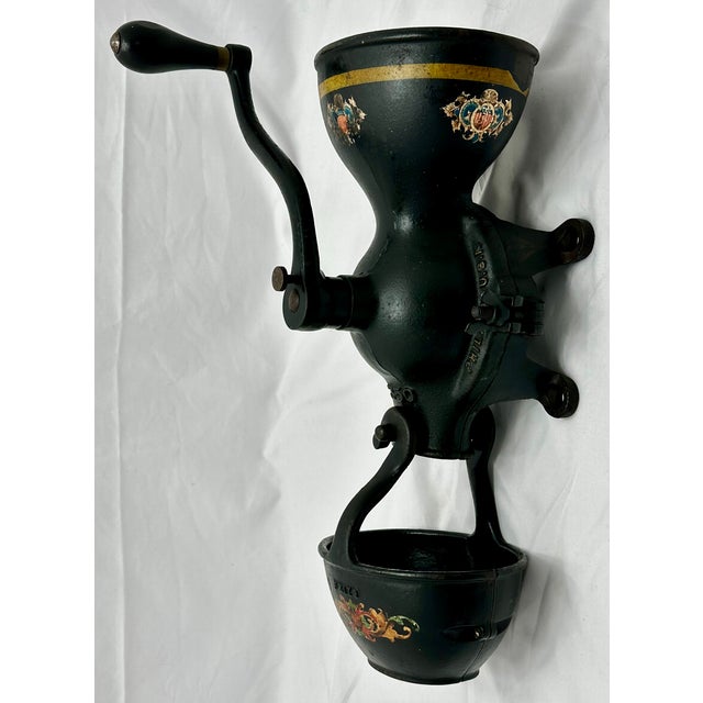Rare Large Size Antique Enterprise #350 American Cast Iron Wall Mount Hand Crank Coffee Grinder For Sale - Image 4 of 18