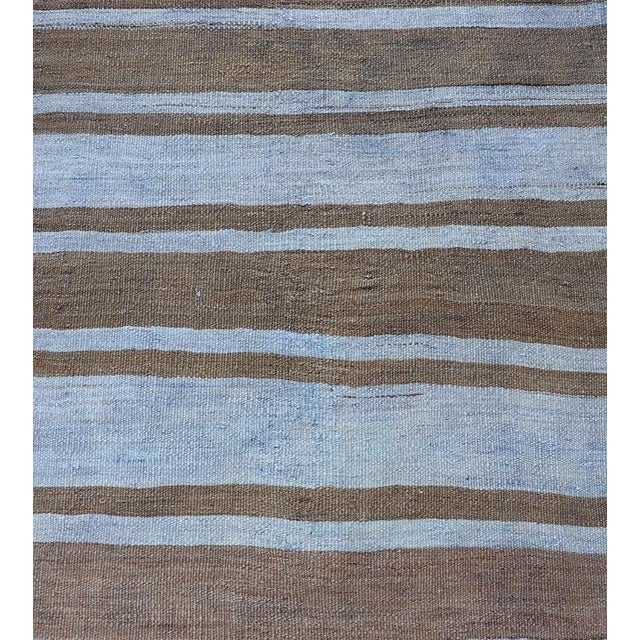 Vintage Turkish Kilim Runner With Earthy Brown and Blue Stripes 2'7 X 9'10 For Sale - Image 4 of 10