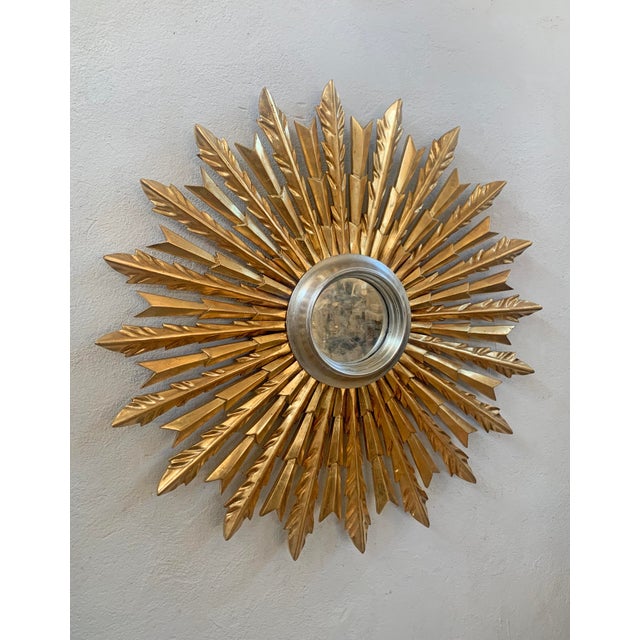 Mid 20th Century Sunburst Carved Silver and Gold Mirror Chairish