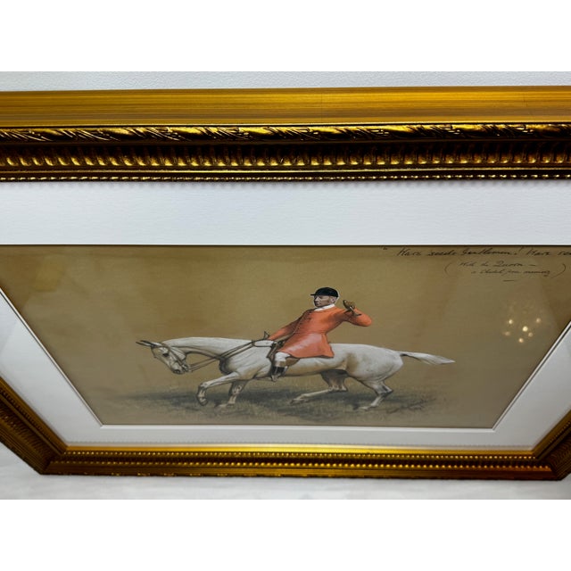 19th Century Hunting Painting “Hare Seeds Gentlemen! Hare Seeds With the Quorn Hunt” Tom Firr Huntsman on Horse Grey Whitelegs by Basil Nightingale For Sale - Image 10 of 18