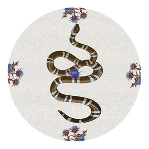 Nicolette Mayer Thistle and Snake White and Blue 16" Round Pebble Placemats, Set of 4