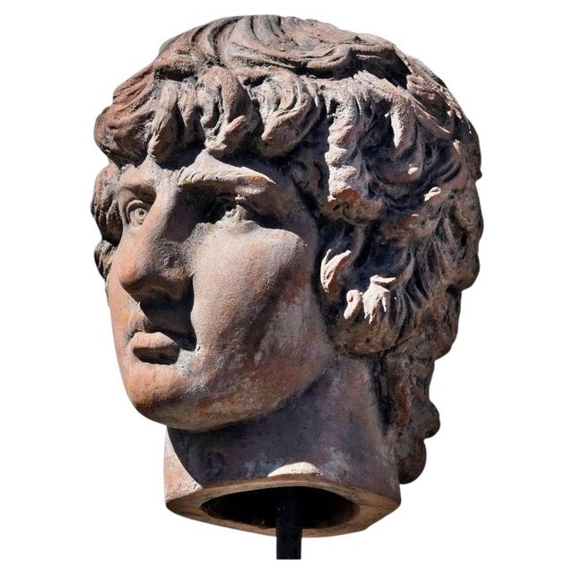 Antinous Bitnia 130 Alexandria of Egypt 150 AD, Early 21st Century, Terracotta Sculpture on Marble Base For Sale - Image 6 of 6