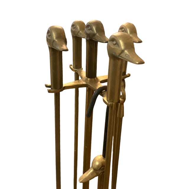 MidCentury Brass Duck Head Fireplace Tools With Stand Chairish