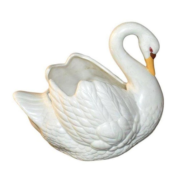 Mid-Century Modern Painted Ceramic White Swan Planter - Signed 1969 For Sale - Image 3 of 4