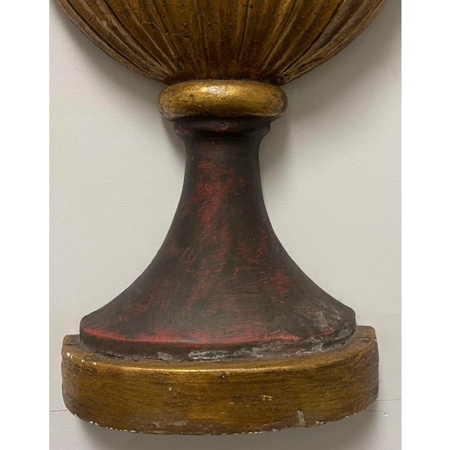 Paint Large Italian Neo-Classical Style Gilt and Gesso Painted Wall Mounted Urns -Pair For Sale - Image 7 of 8