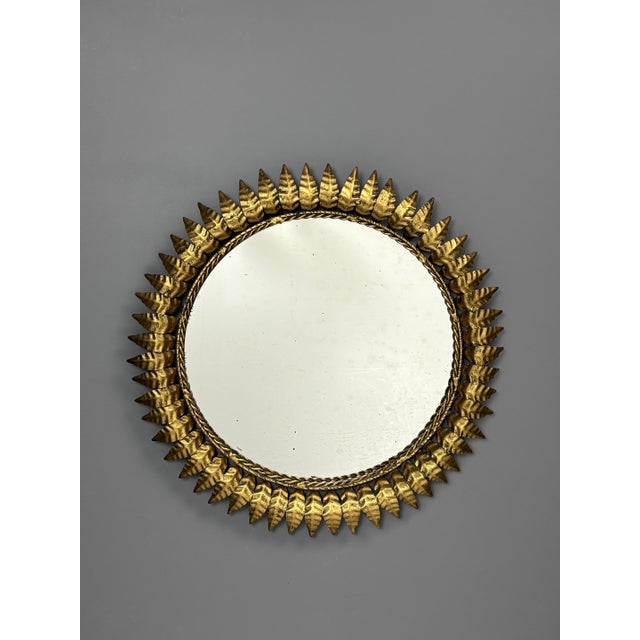 Mid-Century Modern Hollywood Regency Spanish Gilt Metal Sun Mirror, 1950s For Sale - Image 13 of 18