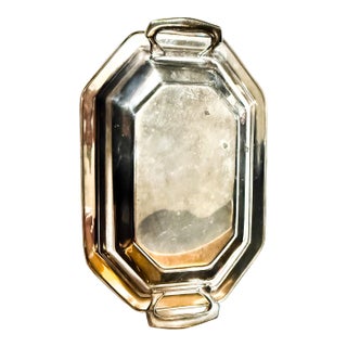 Early 20th Century Art Deco Octagonal Silver Plated Handled Serving Dish For Sale