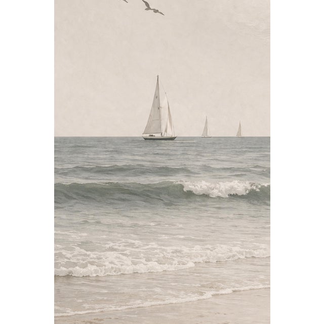 Paper Minimalist Sailboat Seascape, Coastal Wall Art Print, 24″ × 36″ For Sale - Image 7 of 9