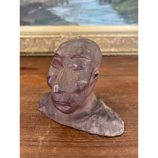 Vintage Abstract Clay Bust Sculpture With Possibly Red Iron Oxide Finish For Sale - Image 4 of 9