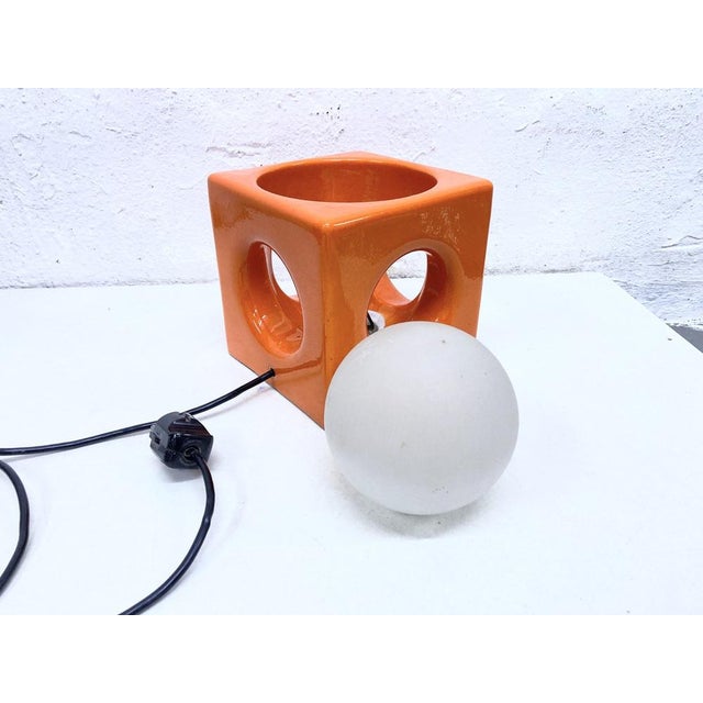 Space Age Cube-Shaped Orange Ceramic Table Lamp, 1970s For Sale - Image 10 of 11