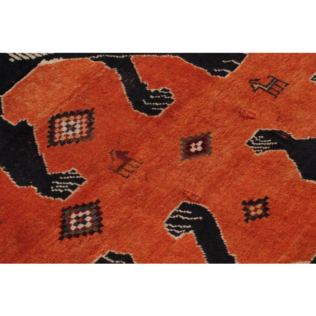 Vintage Persian Gabbeh Rug in Red With Twin Lion Pictorials - Rug & Kilim For Sale In New York - Image 6 of 7