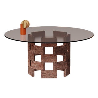 Round Coffee Table with Brown Marble Base and Smoky Glass Top by Antonio De Marco For Sale