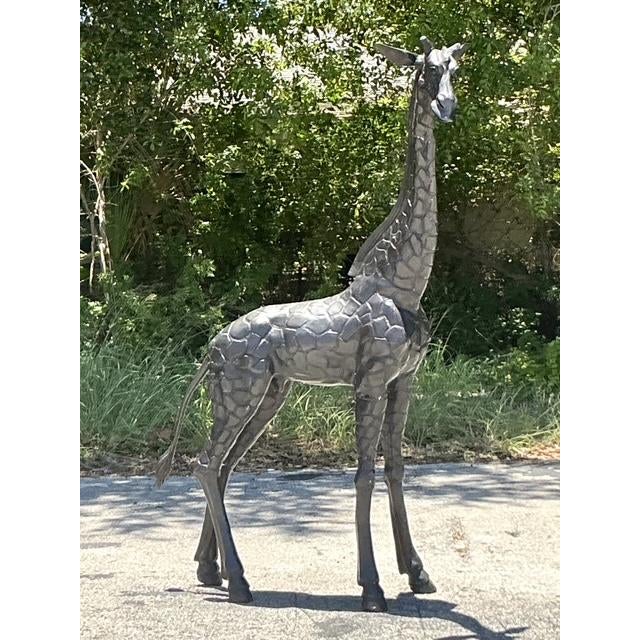 Metal Vintage Boho Monumental Patinated Bronze Giraffe Sculpture For Sale - Image 7 of 11