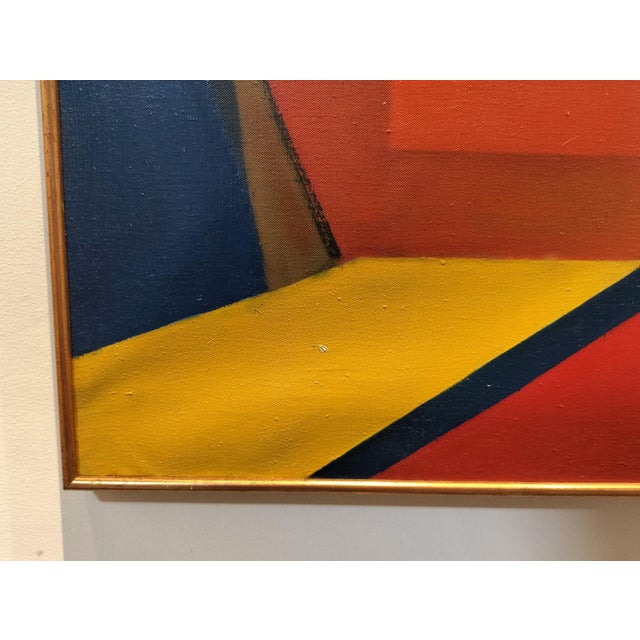 Colorful Mid Century Modern Color Block Painting of St Martin Church by Jacques Lamy For Sale In Dallas - Image 6 of 10