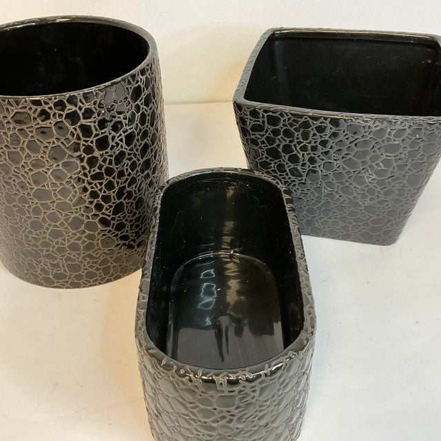 Ceramic Vintage Boho Chic Contemporary Modern Faux Croc Embossed Ceramic Planters - Set of 3 For Sale - Image 7 of 10