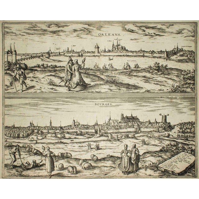 Braun g., hogenberg f., ''orleans, bourges'', from the collection ''civitates orbis terrarum'', cologne, t. Graminaeus,...