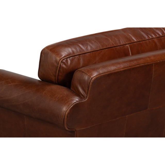 Brown English Rolled Arm Leather Sofa in Chestnut Brown For Sale - Image 8 of 9