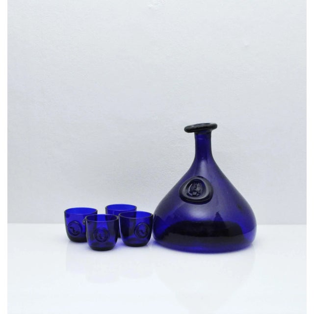 Cobalt Blue Viking Decanters and Cups by Ole Winther for Holmegaard Glasswork, 1962, Set of 5 For Sale - Image 10 of 11