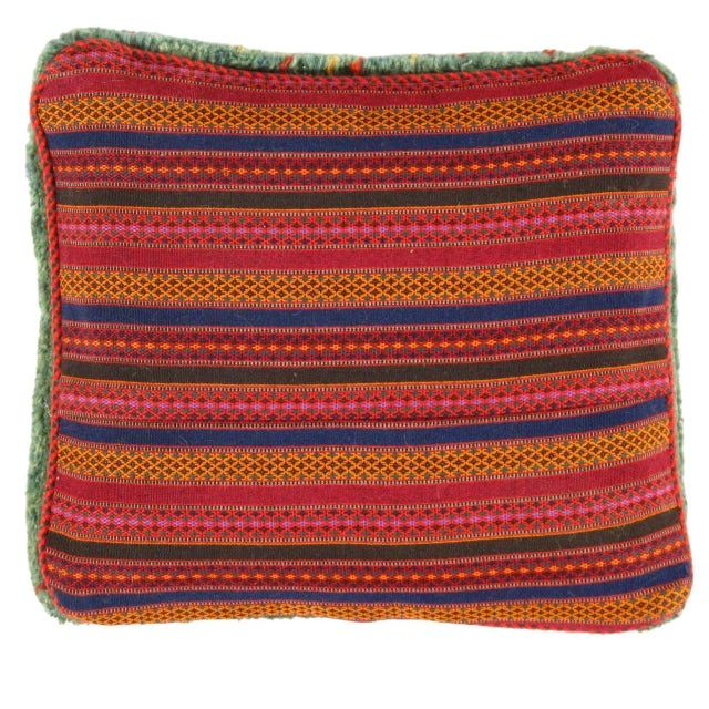 This Gabbeh pillow is made of high-quality LAMBS WOOL The piece was crafted with good workmanship. Gabbeh rugs are made by...