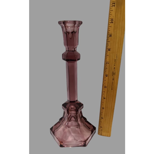 Vintage Pair Purple Pressed Glass Candlesticks For Sale - Image 6 of 9