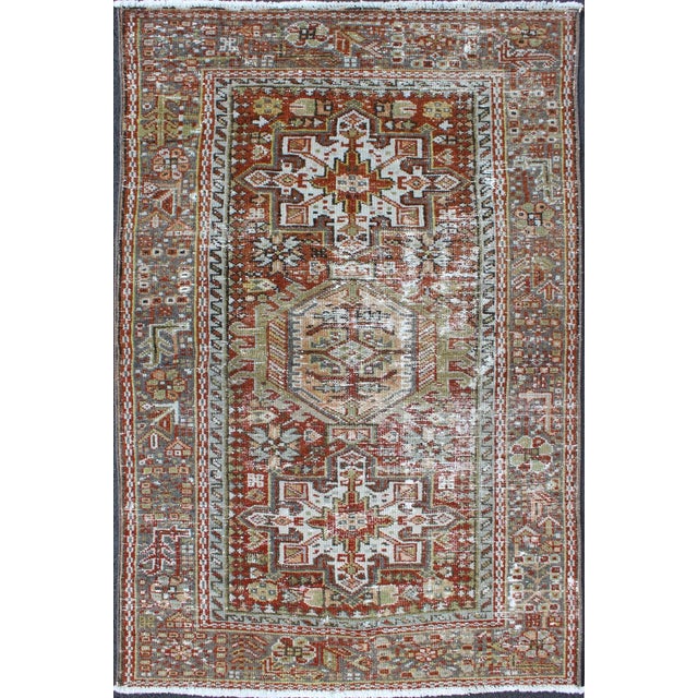 Antique Persian Karajeh Rug With Geometric Medallions and Rust Red Field 2′11″ × 4′5″ For Sale - Image 11 of 11
