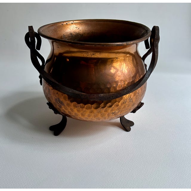 Copper Iron Footed & Handled Hand Hammered Copper Pot, C. 1970's For Sale - Image 8 of 17