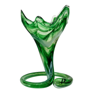 Mid-Century Modern Emerald Swirl Murano Style Handkerchief Vase