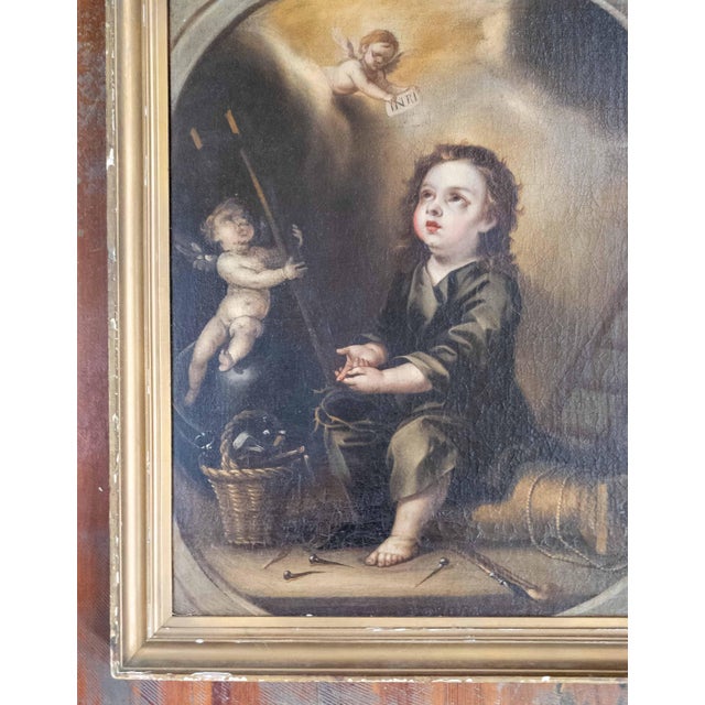 17/18th C. Spanish School Painting of Boy With Passion Attributes, Follower of Bartolomeo Esteban Murillo For Sale In New York - Image 6 of 18