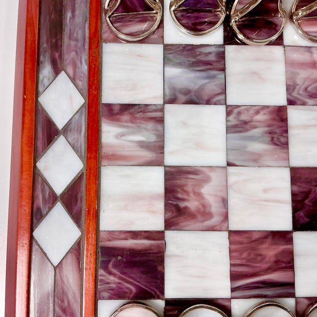 1970s 1950s Vintage Frank Lloyd Wright Arts & Crafts Boho Chic Stained Glass Chess Set - Set of 33, Atrributed For Sale - Image 5 of 18