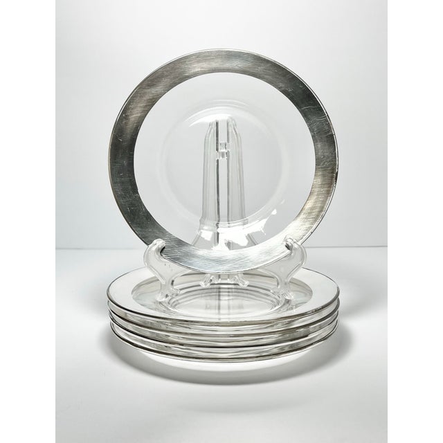 1950s Vintage MCM Dorothy Thorpe Silver Band Set of 5 Glass Bread Plates 6 1/4” Good vintage condition. No chips, cracks,...