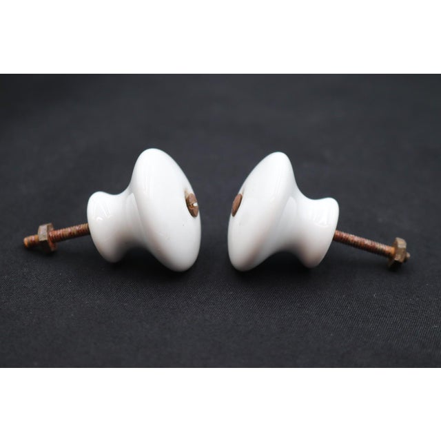 Traditional Pair of Vintage 1.25 In. White Ceramic Round Cabinet Knobs For Sale - Image 3 of 4