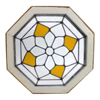 Arts & Crafts Octogonal Stylized Floral Beveled & Stained Leaded Glass Window For Sale