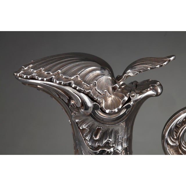 Metal Silver and Crystal Ewers by Master Silversmith Labat Pugibet Henin, 1880, Set of 2 For Sale - Image 7 of 18